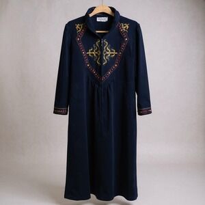 Vintage Vanity Fair Embroidered Duster Robe House Dress Lounger Medium Blue